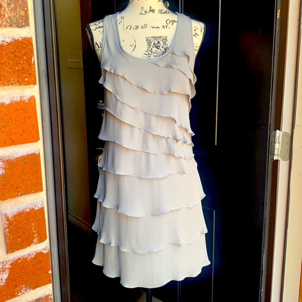 NWT 100% Silk Gray Ruffle Dress Sz. 6 BEAUTIFUL!